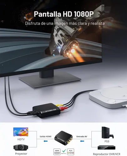 Miniatura 2 de Adaptador WENTER de RCA a HDMI, convertidor de 1080P AV a HDMI, adaptador de audio y video compuesto mini CVBS, compatible con PAL/NTSC