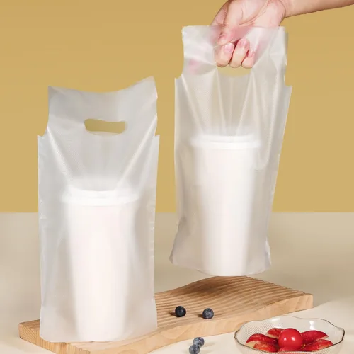 Miniatura 11 de Elyfree 200 unidades de transportador de bebidas para entrega, transportador de plástico transparente con asa para café/té/jugo, bolsas portátiles