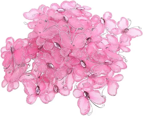 NUOBESTY 50 alas de nailon de organza con purpurina de malla con purpurina para decoración de mariposas, gema decorativa con purpurina para mesa,