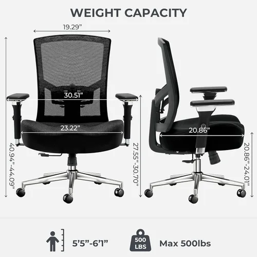 Miniatura 3 de Silla de oficina grande y alta de 500 libras, silla de escritorio ergonómica de malla de gran tamaño, silla de computadora de respaldo alto