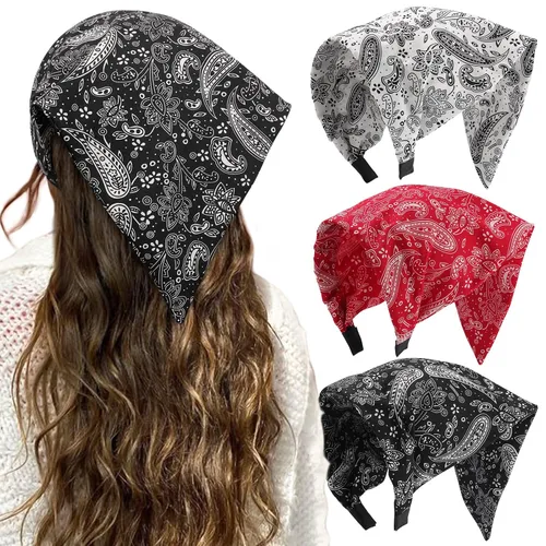 Miniatura 10 de HAIMEIKANG Diademas florales para mujer, bandanas bohemias para el cabello, bufanda, pañuelo triangular, bandas para el cabello de color sólido
