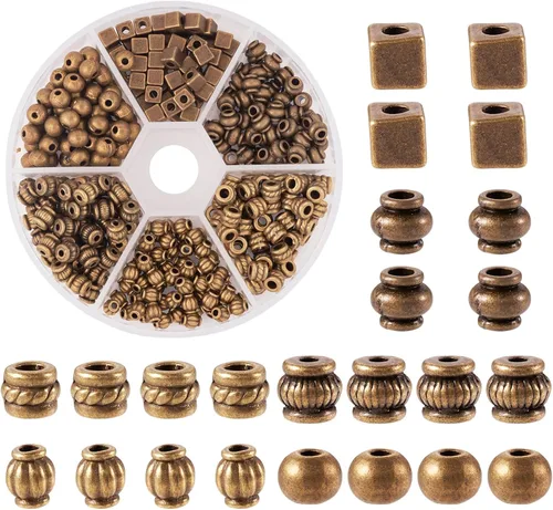 Miniatura 17 de Craftdady 300 piezas Cuentas espaciadoras de aleación tibetana dorada antigua 30 estilos surtidos Cuentas de columna poligonal asimétrica, cuentas