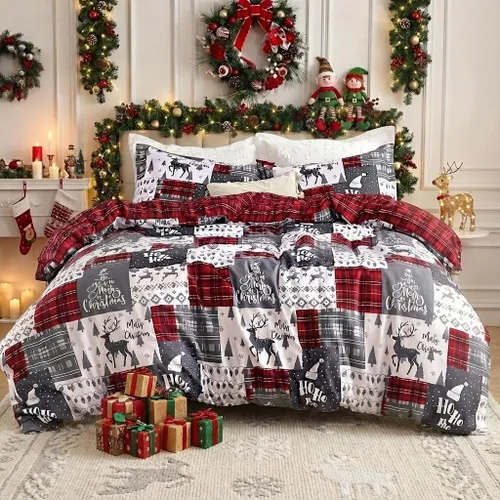 Miniatura 9 de CAROMIO Juego de funda de edredón de Navidad, de microfibra suave, reversible, ropa de cama decorativa festividades + 1 funda de almohada