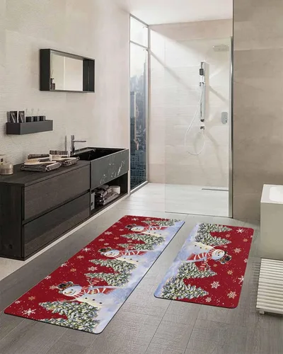 Miniatura 2 de Tapete rojo de Navidad para bañera, antideslizante, de secado rápido y absorbente, tierra de diatomeas, fregadero, dormitorio, cocina, lavable