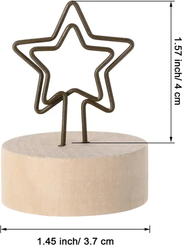 Miniatura 6 de Yaomiao Paquete de 15 portatarjetas de madera con base de madera, alambre de hierro rústico, soporte para púas de fotos, soporte para decoración
