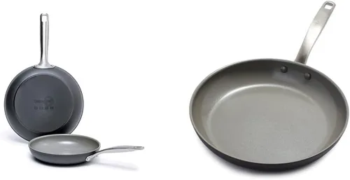 GreenPan Chatham - Juego de sartenes de cerámica anodizada dura y saludable 8%22 y 10%22, apto para horno, gris y cerámica anodizada dura Chatham,