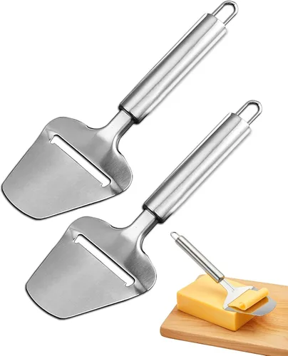 Cortadora de queso de acero inoxidable, 2 piezas, plano de afeitadora multifuncional, pelador antiadherente para todo tipo de queso