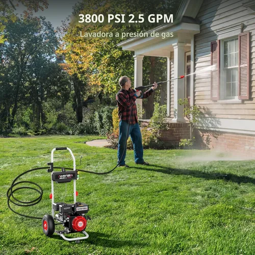 Miniatura 2 de AMERISUN Lavadora a presión de gas de 3800 PSI 2.5 GPM con motor OHV de 4 tiempos de 212 cc, 5 boquillas de conexión rápida y ruedas de 10 pulgadas