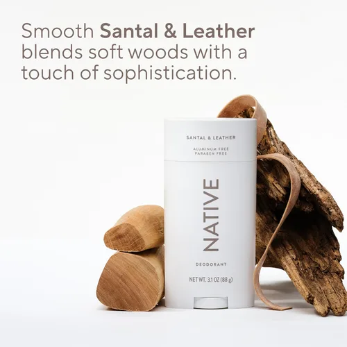 Miniatura 4 de Native Desodorante sin aluminio, Santal y cuero, barra de tamaño grande, control de olores de 72 horas, para mujeres y hombres, contiene