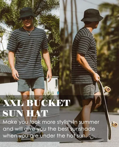 Miniatura 2 de Sombrero de pescador XXL grande de algodón para mujeres y hombres, cabeza grande, reversible, de gran tamaño, sombreros de pescador, unisex
