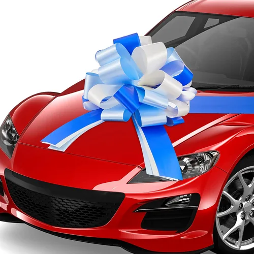 Lazo grande para automóvil de 20 pulgadas, color azul y blanco, grande, para envolver regalos, con cinta de 20 pies para regalo, decoración de