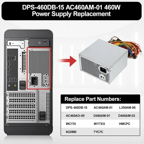 Miniatura 4 de LXun Upgrad HU460AM-01 WC1T4 D460AM-03 460W Fuente de alimentación compatible con Dell XPS 8930 8920 8910 8900 8700 8300 Alien-Ware Aurora R5