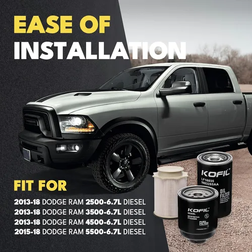Miniatura 3 de Juego de filtro de combustible y aceite de 6.7 L Cummins con separador de agua, compatible con Dodge Ram 2500 3500 4500 5500 2013-2018, reemplaza #