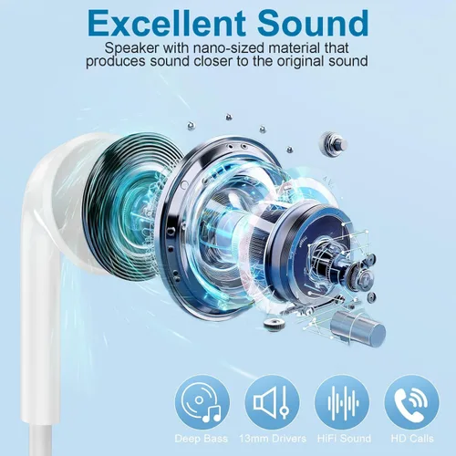 Miniatura 3 de 1 paquete de auriculares USB C para iPhone 17/16/15 Pro Max, auriculares tipo C con cable con micrófono y control remoto, cancelación de ruido