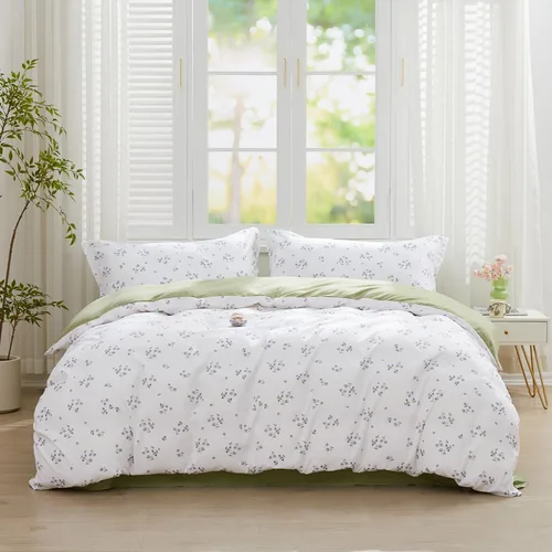 Miniatura 35 de SAPHREAS Juego de Funda de Edredón de Flores Rosas 2 piezas Algodón Estilo Jardín Campanilla Floral Ropa de Cama Juego de Funda de Edredón 100%