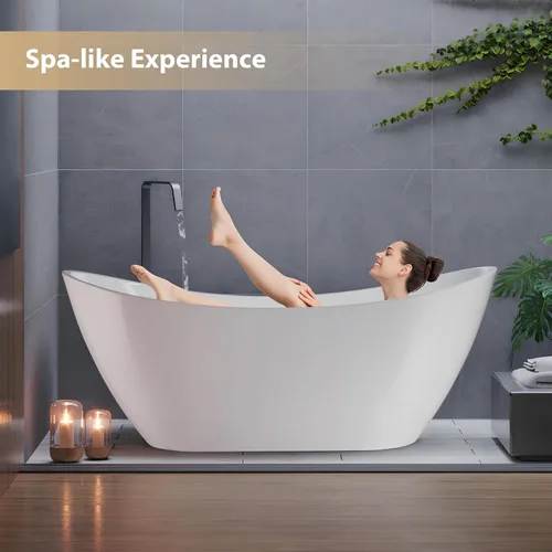Miniatura 8 de Vanity Art Bañera independiente de 71 pulgadas Bañera independiente con diseño contemporáneo para remojar y bañarse, desbordamiento y drenaje