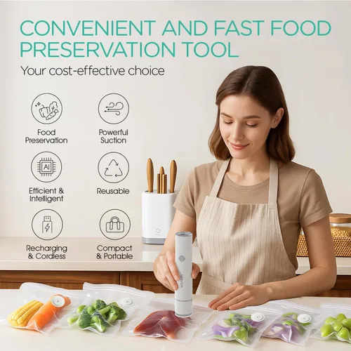 Miniatura 2 de VOYOR Sellador al vacío de mano para conservación y almacenamiento de alimentos, sellador al vacío portátil para alimentos con 5 bolsas de vacío