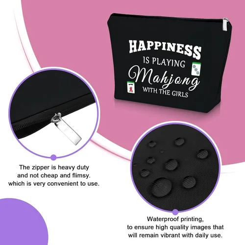 Miniatura 3 de Sazuwu Mahjong - Bolsa de maquillaje negra para regalo con temática de Mahjong, regalo para amantes de Mahjong, bolsa de cosméticos, regalos
