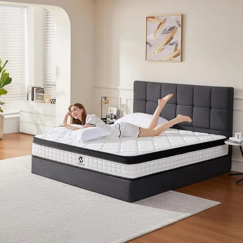 Miniatura 7 de Colchón híbrido tamaño Queen de 12 pulgadas en una caja, espuma viscoelástica mejorada y resortes en bolsillo independientes, soporte zonificado