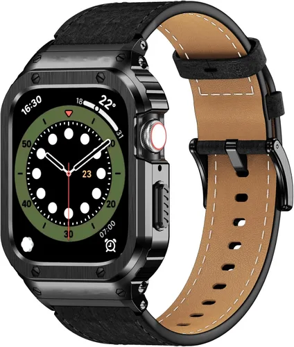 Miniatura 21 de SUPLINK Correa de cuero con funda de acero inoxidable para Apple Watch Ultra 3/2/1 y SE 3/2/1 y Series 11 10 9 8 7 6 5 4 3 2 1 1.929 in 1.811 in