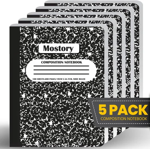 Miniatura 2 de MOSTORY Paquete de 5 cuadernos de composición – 200 páginas con rayas anchas (100 hojas), tamaño 7.5 x 9.75 pulgadas, suministros escolares a