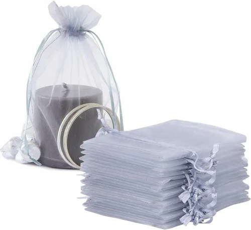 Miniatura 18 de 100 bolsas de organza con cordón de regalo para joyas, galletas, malla de tela transparente de 5 x 7 pulgadas, bolsa reciclable duradera para baby