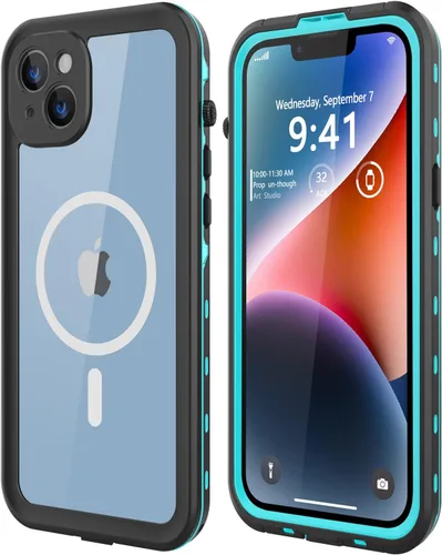 Miniatura 11 de Funda impermeable para iPhone 14, a prueba de golpes, a prueba de polvo, protector de pantalla integrado, anillo magnético negro
