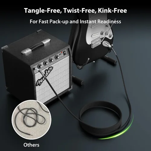 Miniatura 7 de Cable de guitarra de 1.5 pies, paquete de 2 unidades, nailon trenzado anti-torceduras reforzado con Kevlar, conector Neutrik REAN, calibre 20