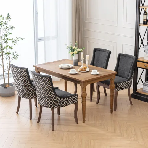 Miniatura 2 de Sillas de Comedor - Juego de 6 sillas de comedor modernas, tapizadas de tela con respaldo alto con ribete de cabeza de clavo y patas curvadas de 08