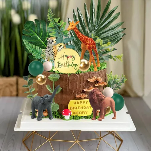 Miniatura 4 de 27 PIEZAS Adornos para Pasteles de Animales de la Selva, Figuras de Animales de Safari Juguetes Palillos Wild One Decoraciones de Pasteles
