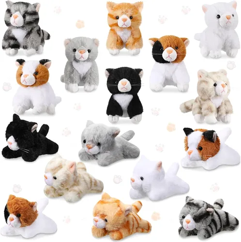 Miniatura 7 de Leitee 16 piezas de animales de peluche para gatos, recuerdos de fiesta a granel, de 5 pulgadas, juguete de peluche de gatito lindo surtido, regalo