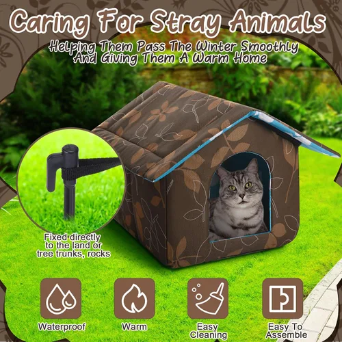 Miniatura 5 de Casa para gatos al aire libre, casas impermeables para gatos salvajes, perros, refugio de mascotas, casa plegable para perros con manta