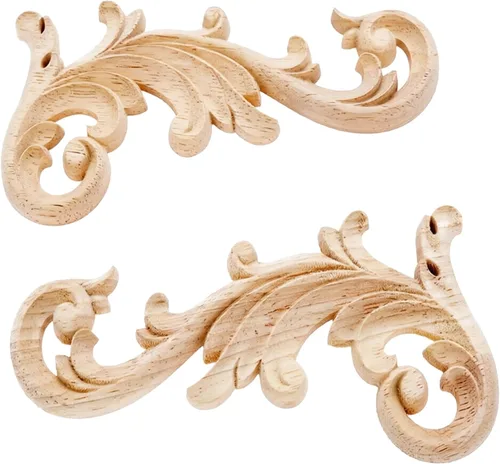 1 par de apliques de madera tallada transparente, 7.9 x 3.5 in/7.87 x 3.54 pulgadas, calcomanía decorativa de excelente funiture para gabinete,
