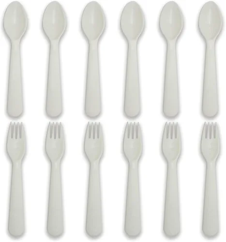 Miniatura 22 de cubiertos para niños cucharas y tenedores utensilios para niños pequeños plásticos reutilizables juego de cubiertos para bebés vajilla para la Dulce