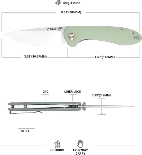 Miniatura 2 de CJRB Feldspar Cuchillo plegable de bolsillo Stonewash AR-RPM9, hoja de acero, mango táctico G10, cuchillos EDC, verde-grande (J1912)