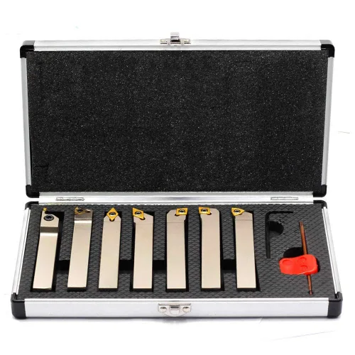 OSCARBIDE Soporte de herramientas de torneado de torno indexable de vástago de 5/8 "niquelado 7 piezas/juego, herramientas de corte de torno de