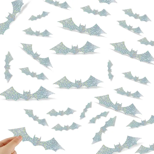 Miniatura 12 de 60 calcomanías de pared de mariposa plateada iridiscente 3D, calcomanías holográficas con 5 estilos murales de papel decorativo para guardería, aula