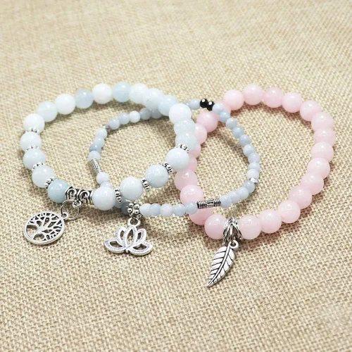 Miniatura 3 de UEUC - Pulseras Reiki, apilables, de piedras curativas, cristales, con dije del árbol de la vida, yoga y hoja de loto, contra la ansiedad