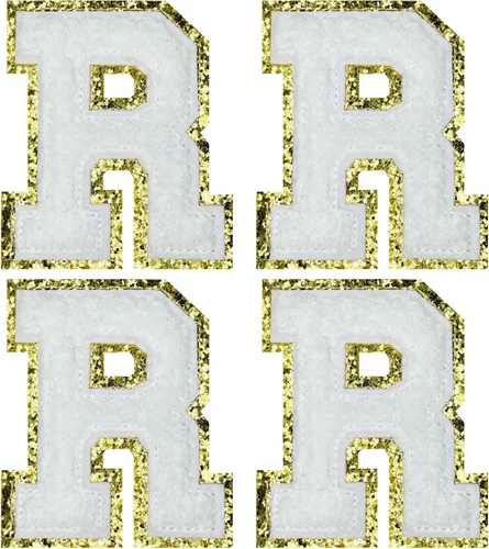 Miniatura 31 de Jongdari Letras termo-adhesivas de felpilla para ropa, parches de letras del alfabeto con brillantina para coser, con adhesivo planchado, 4 Blanco
