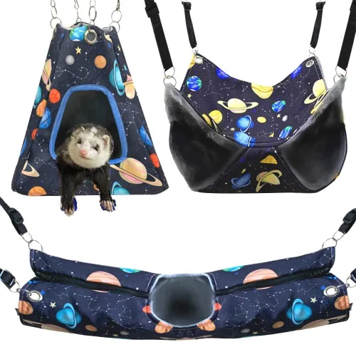 Hamaca de rata hurón, tienda de campaña colgante de jaula de túnel para mascotas pequeñas, decoraciones de jaula para hurones ratas (galaxia negro)