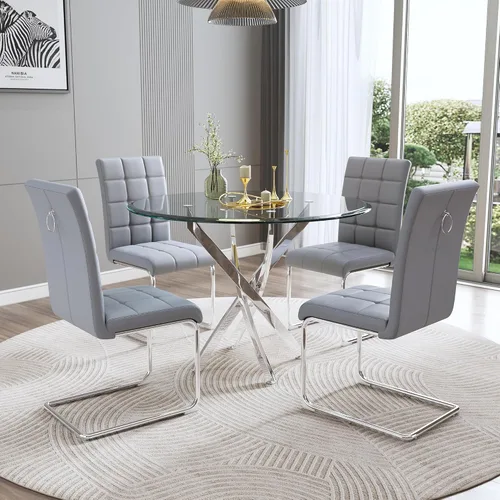 Miniatura 8 de Mesa de comedor redonda de vidrio de 36 pulgadas para 4 personas, mesa de cocina de vidrio circular pequeño con parte superior templada transparente