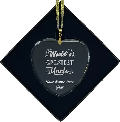 Miniatura 7 de LaserGram Adorno de Navidad de vidrio personalizado, el tío más grande del mundo, idea de regalo personalizada grabada con láser (forma de diamante)