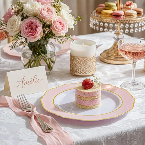 Miniatura 7 de WDF - 60 platos desechables cuadrados de plástico transparente de 7 pulgadas, para entradas, postres, ensaladas, para fiestas y bodas Rosa