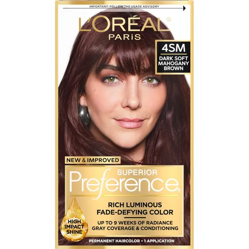 L'Oreal Paris Superior Preference - Tinte permanente luminoso que desafía la decoloración, tinte para el cabello hasta 9 semanas de resplandor, 4SM