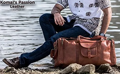 Miniatura 5 de Bolsa de cuero de lona de 32 pulgadas, grande, para viaje, gimnasio, deporte, fin de semana, de noche, por Komal's Passion Leather, Marrón, Classic