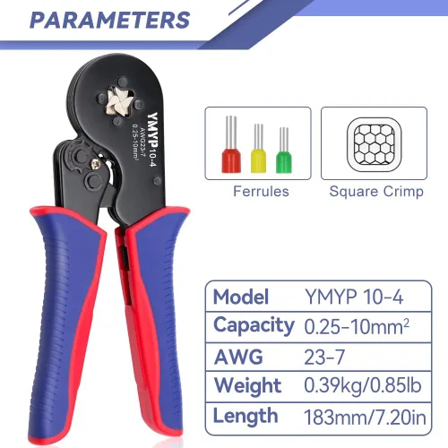 Miniatura 2 de Herramienta de prensado de virola AWG 23-7, crimpadora cuadrada para terminales de manguitos finales - Herramienta de trinquete autoajustable