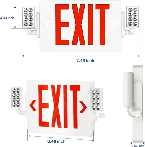 Miniatura 7 de Spectsun - Paquete de 1 señal de salida roja con luces de emergencia, dos luces LED de salida de emergencia ajustables con batería de respaldo, Rojo