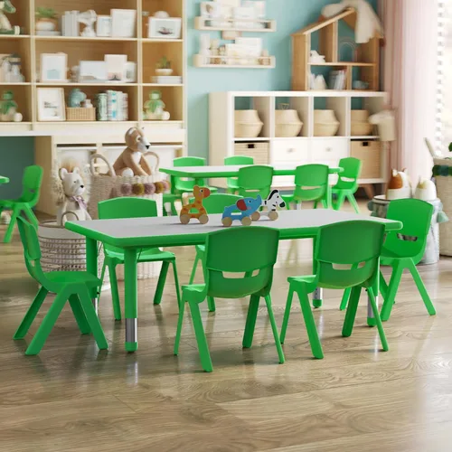 Miniatura 2 de Conjunto Flash Furniture de mesa resctangular y 6 sillas apilables, de plástico, con 6 sillas apilables para escuela, Acero, Verde