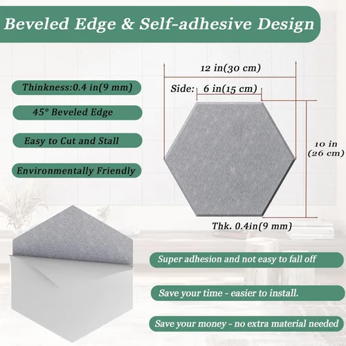 Miniatura 3 de Paneles hexagonales en forma de A, paquete de 12 paneles acústicos de alta densidad de 12 x 10 x 0.4 pulgadas para mejorar la reducción de ruido