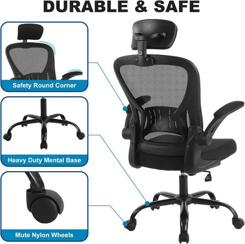 Miniatura 7 de Youhauchair Silla de oficina de malla, silla ergonómica para computadora con brazos abatibles y soporte lumbar, sillas de escritorio de oficina